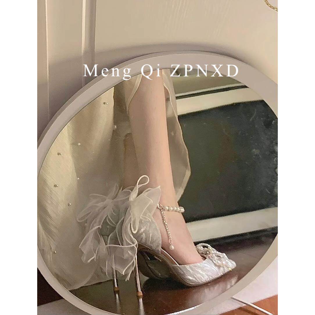 新品银色高跟鞋女18岁成年礼服2026新款主婚纱伴娘细跟水晶婚鞋新
