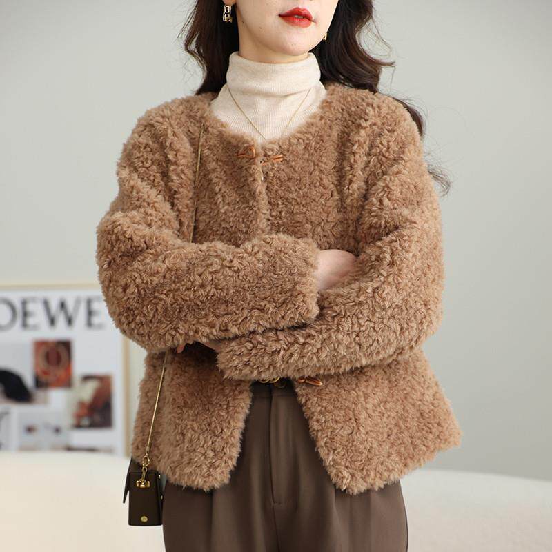 新品羊剪绒皮毛一体外套女