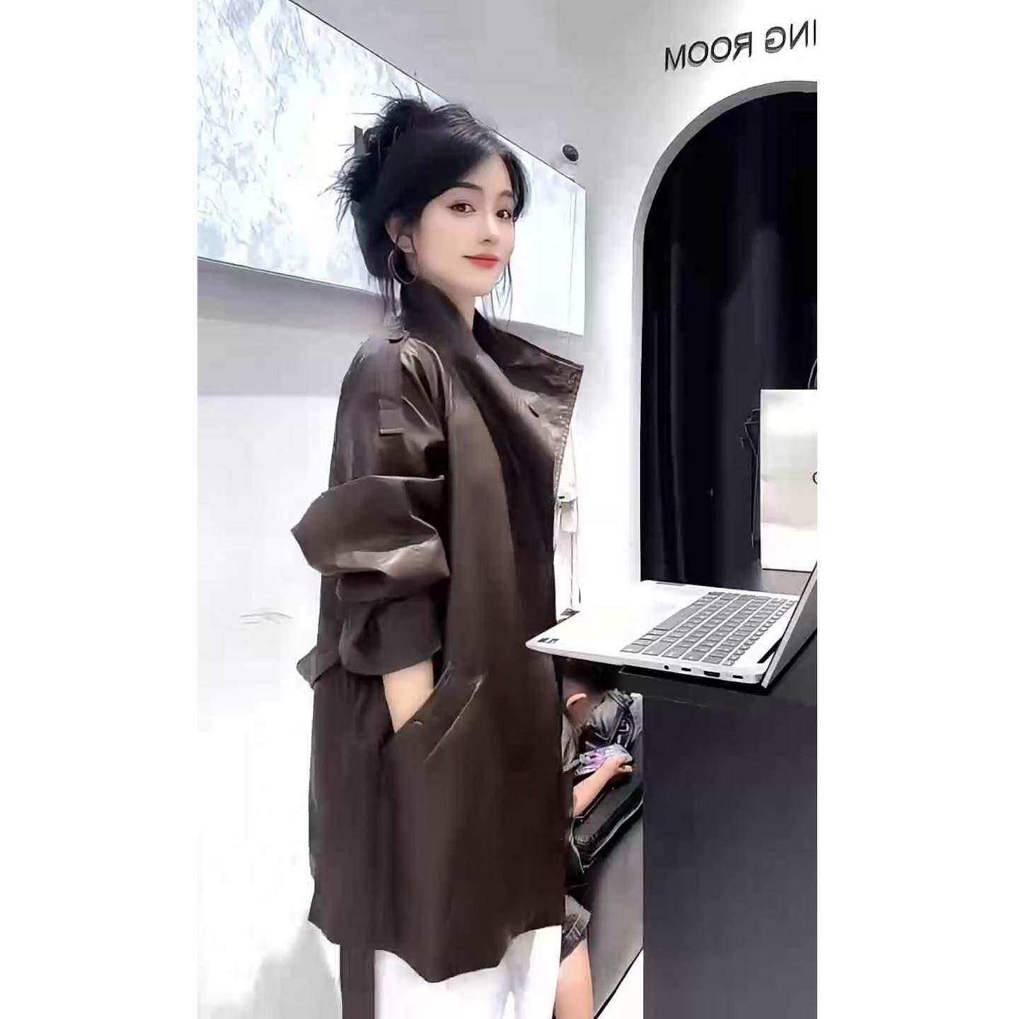 新品欧货轻奢PU皮风衣外套女秋季新款宽松高级感气质时尚中长款上
