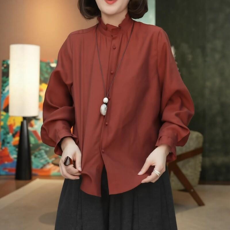 新品大码立领长袖衬衫衬衣女2026早秋新款胖MM宽松显瘦气质百搭上