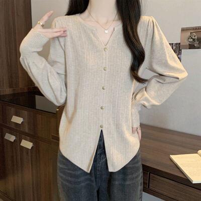 新品韩版V领长袖针织衫女