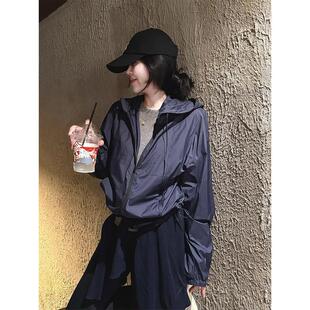 新品巨好看韩里韩气的小个子百搭休闲运动藏青色连帽外套女款2025