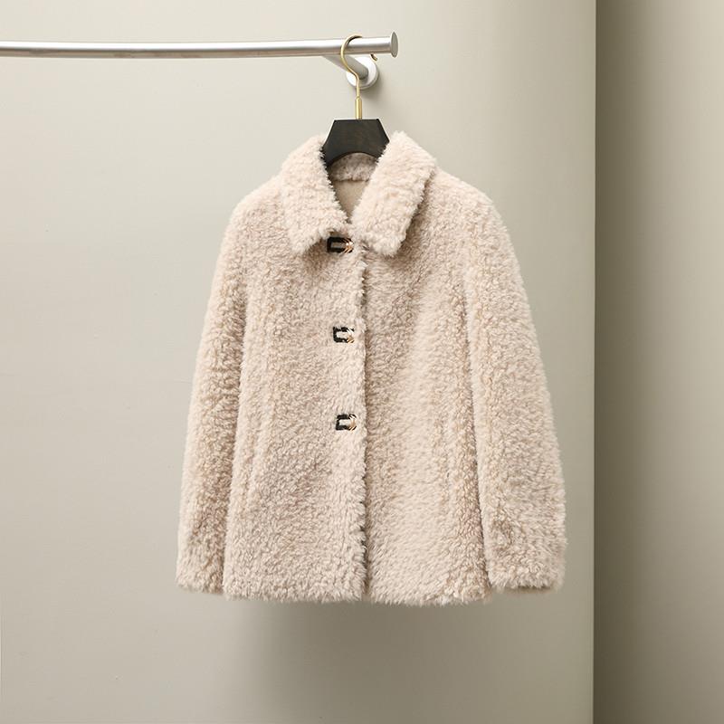 新品2022款海宁颗粒羊剪绒大衣女妈妈装短款皮毛一体羊羔毛皮草外