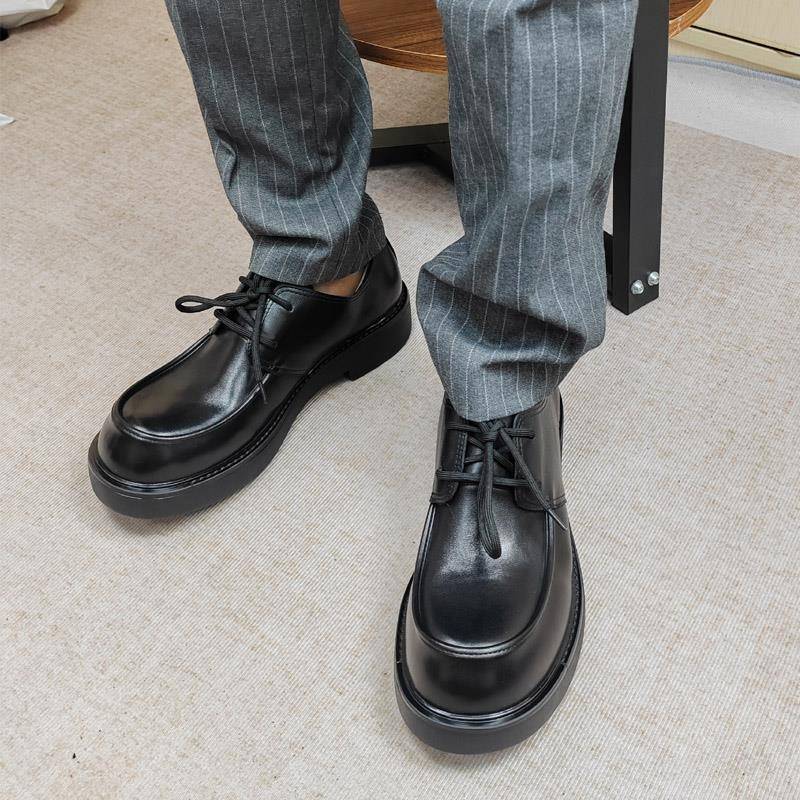 新品增高5CM男士商务正装皮鞋英伦大头鞋通勤厚底真皮德比鞋2026