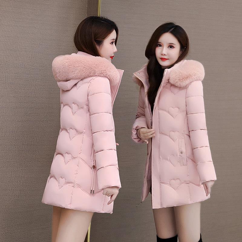 新品冬季新款棉衣女中长款加厚修身羽绒棉服2026年时尚大毛领保暖