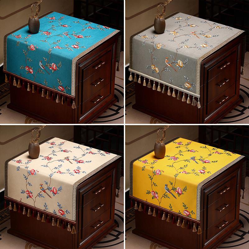 现货新中式床头柜盖布客厅茶几台布高档茶桌装饰垫布边柜方几长条