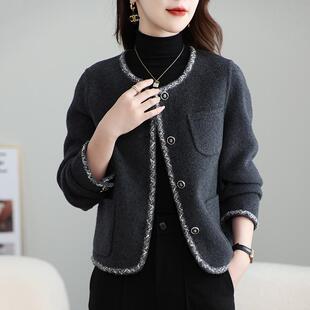 极速高端双面羊绒大衣女短款小个子2024秋冬新款高级感小香风呢子