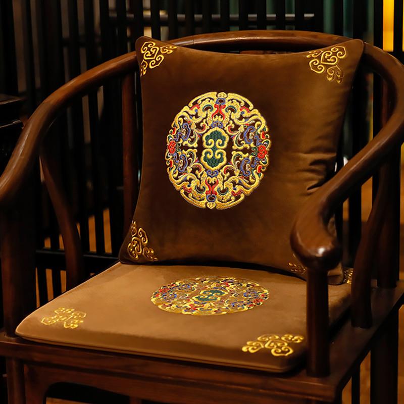 现货新中式坐垫椅垫古典红木沙发坐垫绒布实木椅子防滑太师椅餐椅