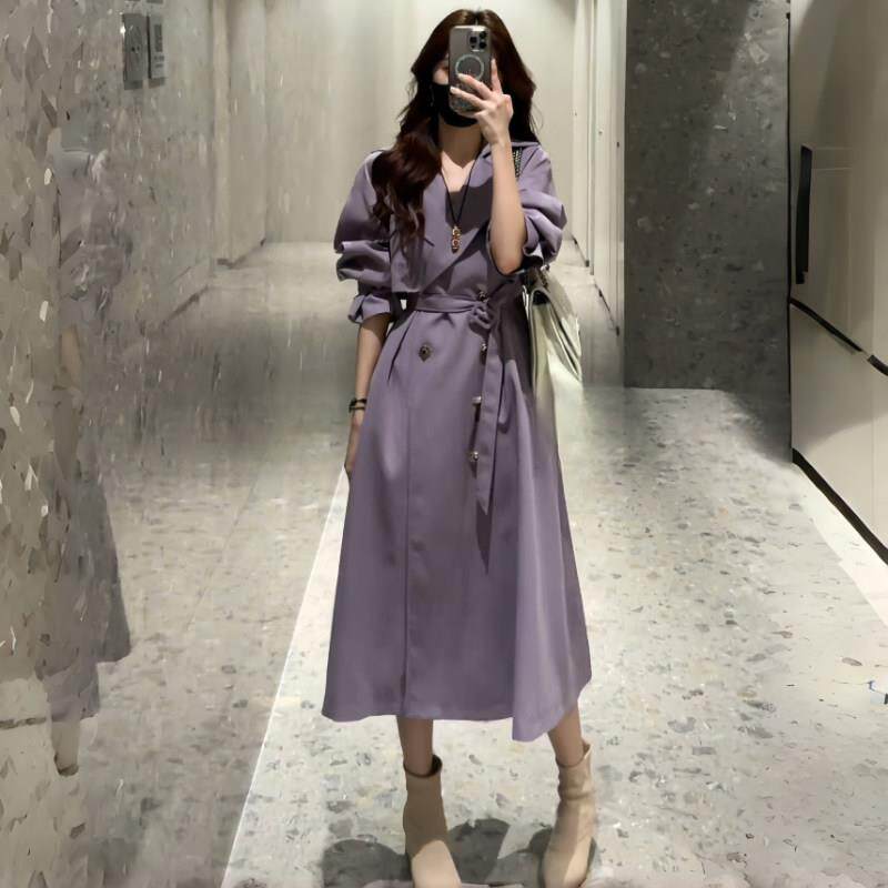 新品高级感气质休闲风衣女士春秋新款英伦风西装大衣宽松中长款外