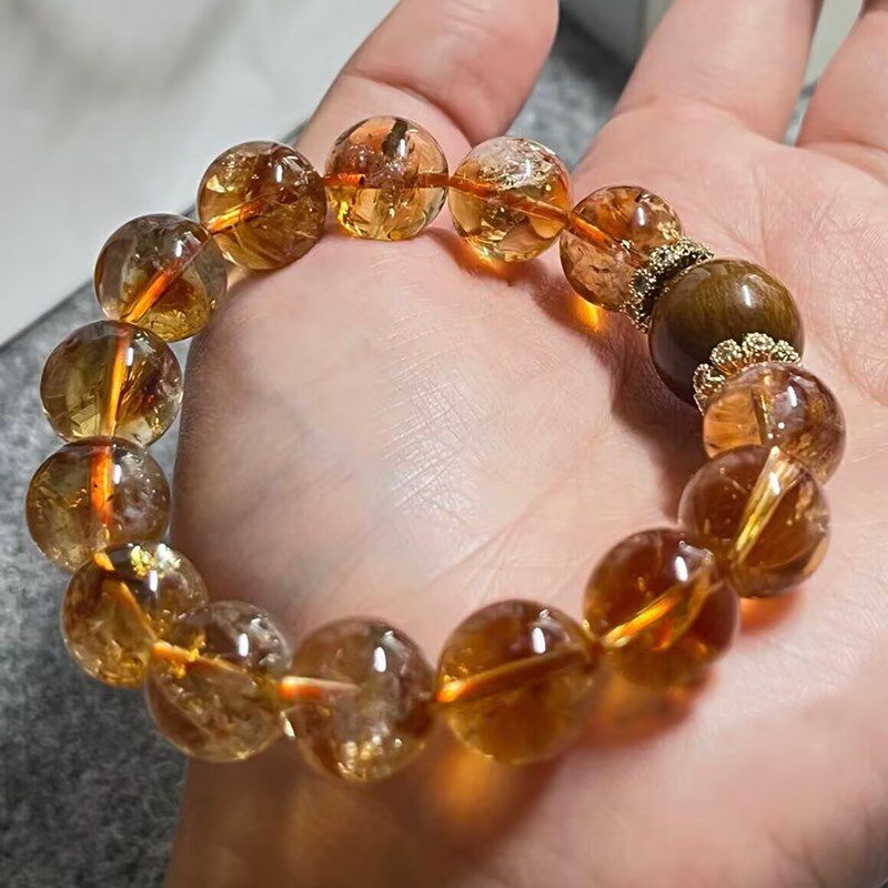 高端天然黄塔晶黄水晶手链招财转运旺事业黄发晶手U串草莓晶招桃
