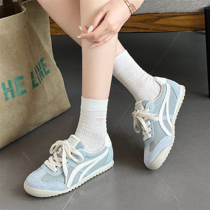 磨砂皮内增高德训鞋女2q025新款夏季薄款透气网面鞋运动户外训练