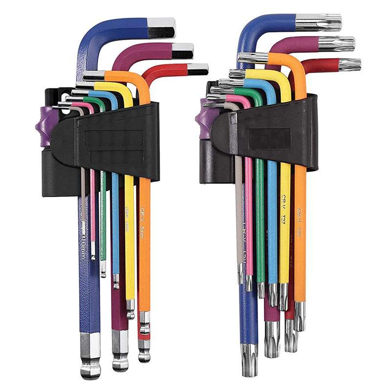 9件套彩色英制球头内六角扳手套装折叠式多功能梅花6角螺丝刀
