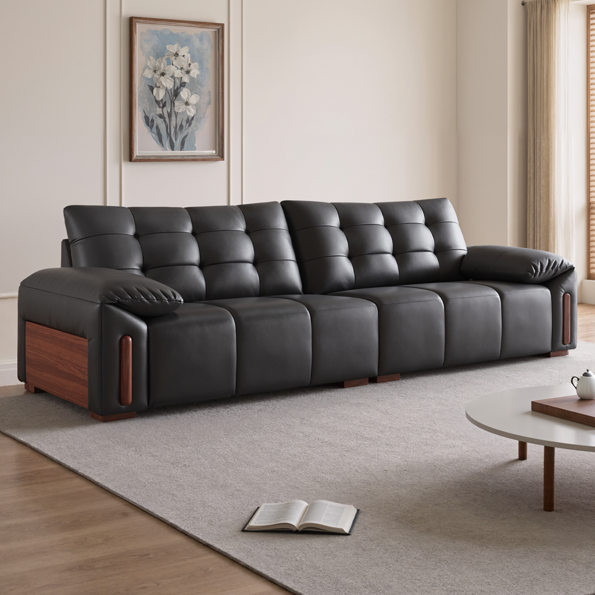 顾家家居实木意式高级感皮艺沙发