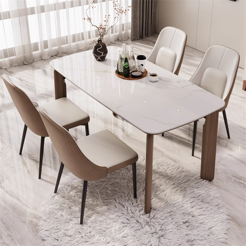 顾家家居实木风胡桃木岩板餐桌