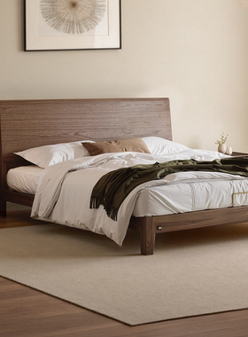 顾家家居实木中古风乌金木全实木床床头储物小户型双人床1.8m大床