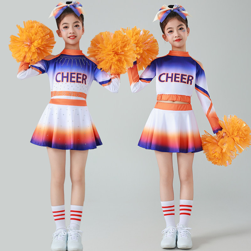 新款女童拉拉队儿童啦啦操演出服长袖中小学表演服竞技赛比赛服