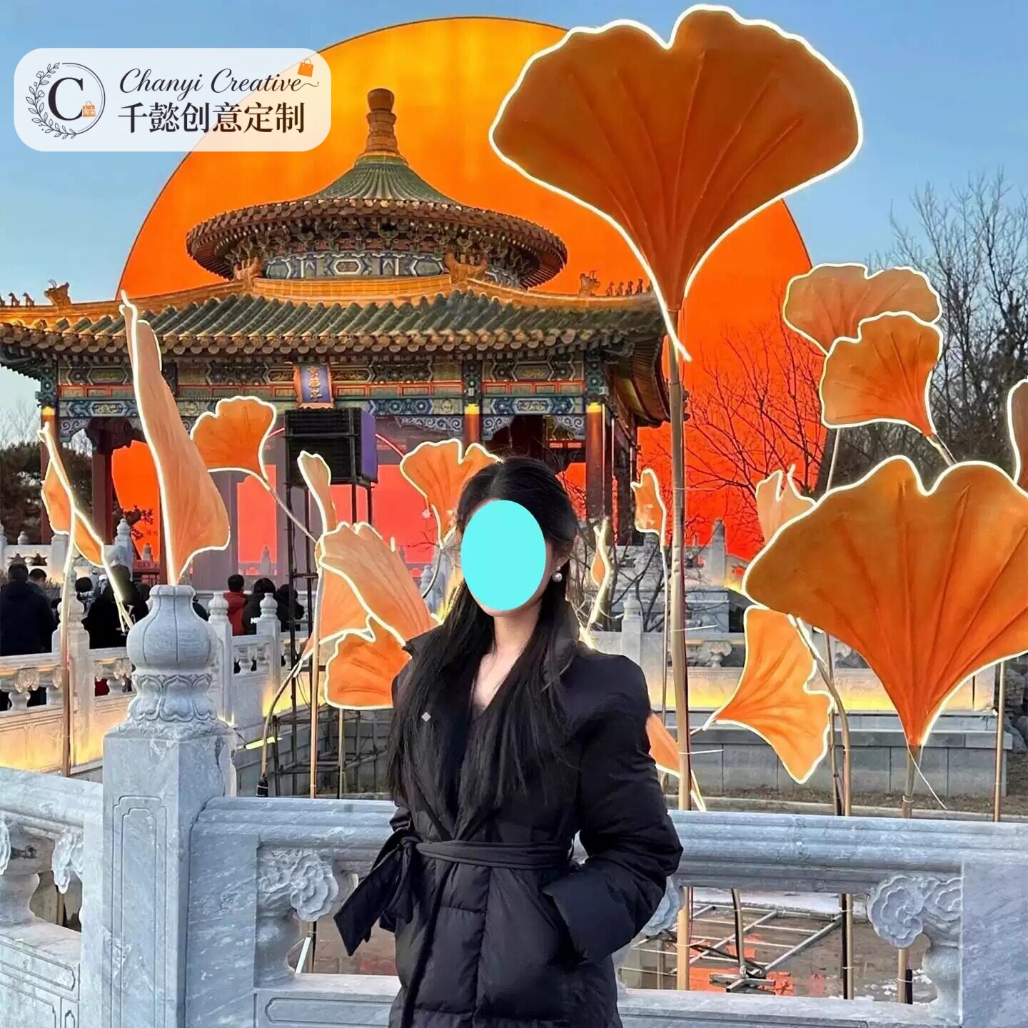 秋季黄色发光银杏叶防水美陈灯