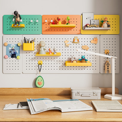洞洞板置物架墙上定制免打孔书桌墙面收纳书架配件入户玄关冲孔板