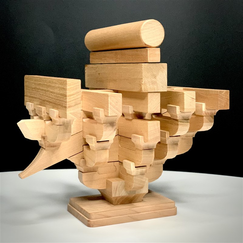 中国潮全榫卯积木古建筑柱头斗拱实木模型结构拼装玩具文创摆件