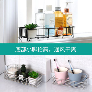 窗台置物架厨房收纳架台面黑 304不锈钢浴室架子百洁布沥水架水槽