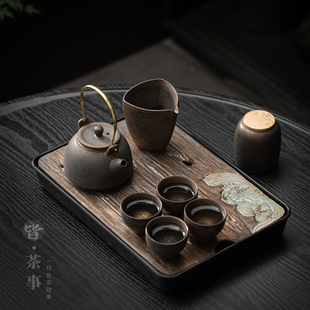 家用日式 复古陶瓷功夫茶具套装 办公室客厅温茶小套组茶杯茶盘茶壶