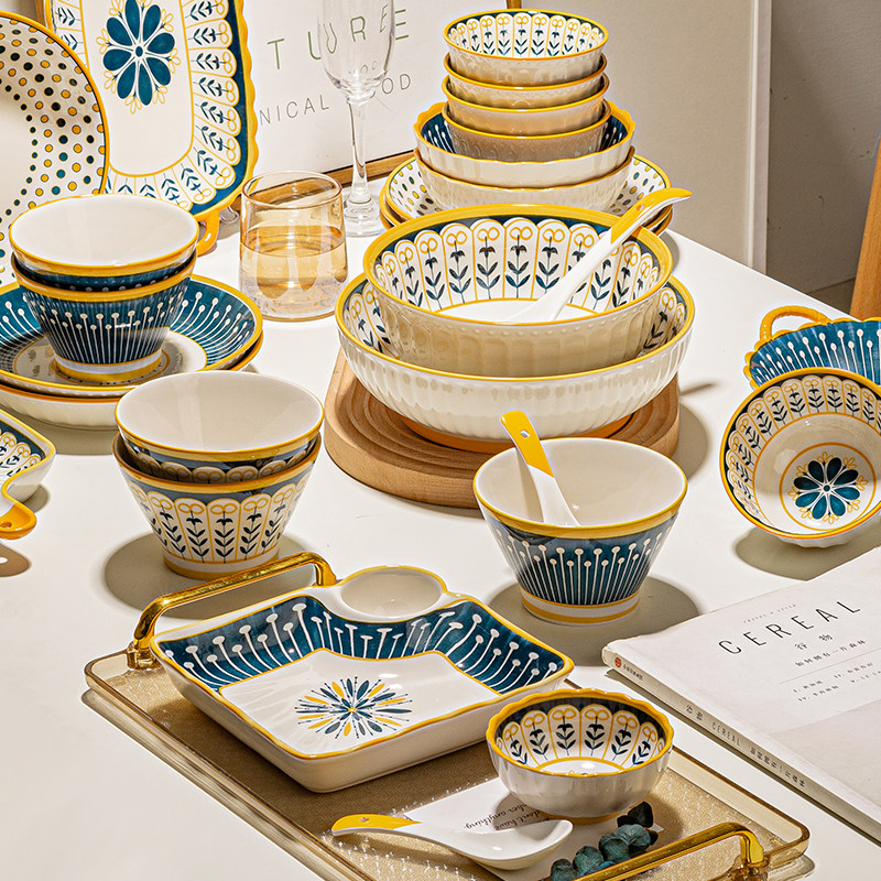 北欧碗碟套装家用简约餐具盘子碗筷套装陶瓷碗盘套装乔迁新居碗具,餐饮具,碗,淘宝优惠券,粉丝福利购,淘宝优惠卷
