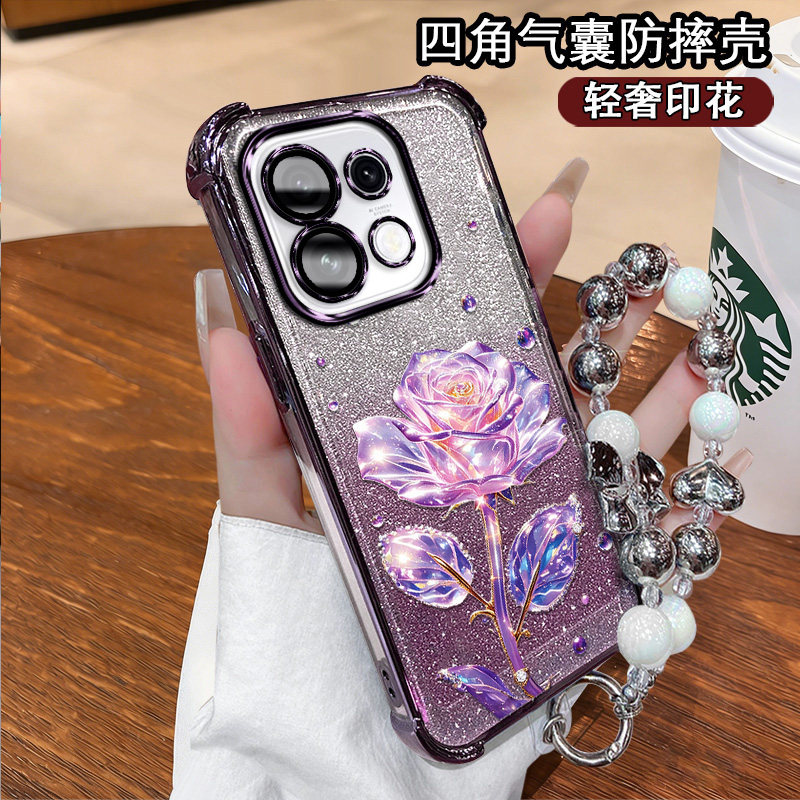 适用oppoReno16pro手机壳5G时尚潮女网红PMK110镜头膜全包Reno16pro软壳reno16por气囊硅胶reno16pro闪粉防摔