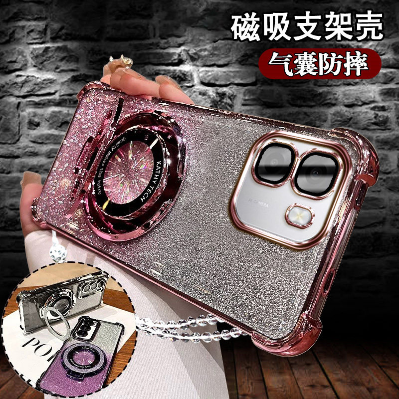 适用oppoA6X网红手机壳磁吸支架oppoA6M保护套a6i气囊硅胶PLT120防摔软壳oppoa6K镜头膜全包A6m新款闪粉女a6i