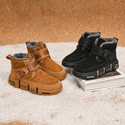 男童雪地靴冬款2024新款儿童马丁靴子加绒加厚大棉鞋男孩运动棉靴
