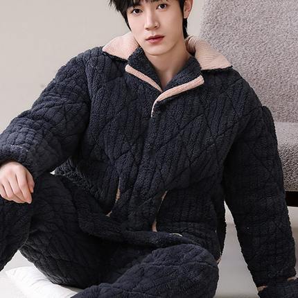 2023新款男士睡衣冬季加绒三层夹棉加厚珊瑚绒男款青少年男生冬款