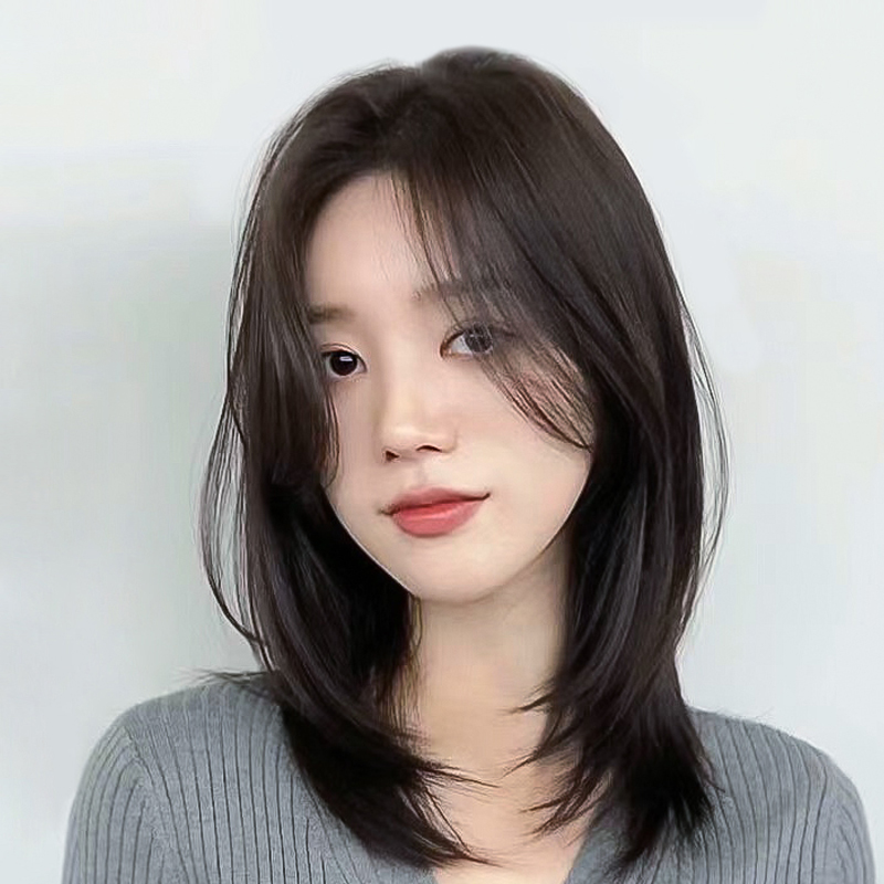 锁骨发假发真发全真人发全头套女中长F款递针分缝自然无痕全头假