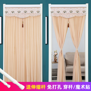 家用免打孔卧室夏季 不透人防蚊门帘2022新款 伸缩杆蕾丝纱帘隔断帘