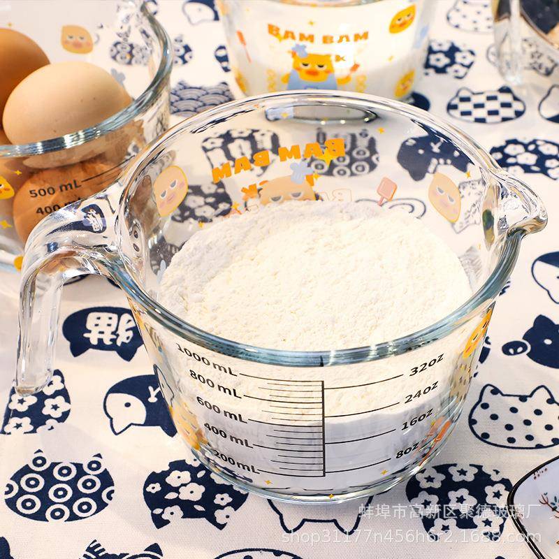 啵啵鸭带刻度把手毫升计量器家用耐高温厨房牛奶烘焙打蛋玻璃量杯