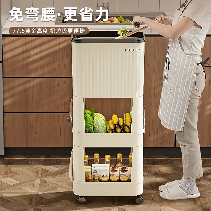 家用厨房垃圾桶高款带盖大容量垃圾筒客厅可移动塑料多功能置物架