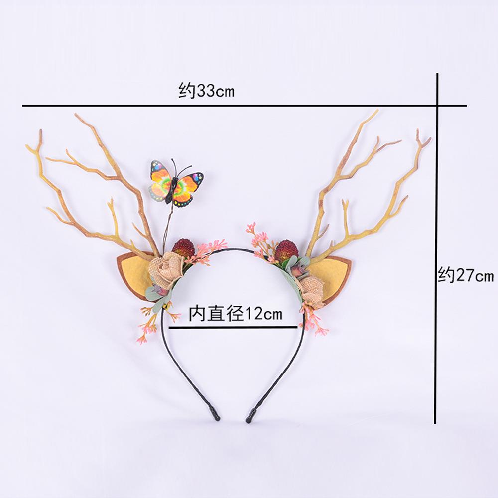 圣诞头箍带灯蝴蝶树枝儿童演出麋鹿头饰可爱仙女发光鹿角发箍