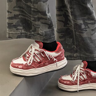 小众设计感溶解底增高鞋7cm男女B红色厚底帆布板鞋情侣鞋子男鞋潮