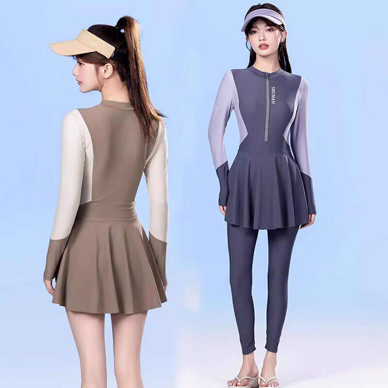 保守泳衣女潜水服显瘦遮肚防晒长袖长裤冲浪服连体裙游Z泳衣高级