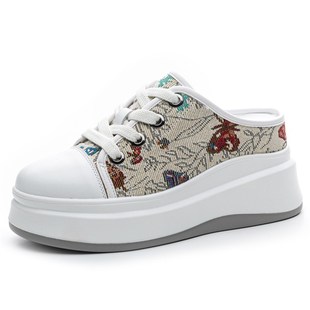 包头半拖鞋女外穿高级感q春季新款帆布无后跟单鞋厚底内增高7cm潮