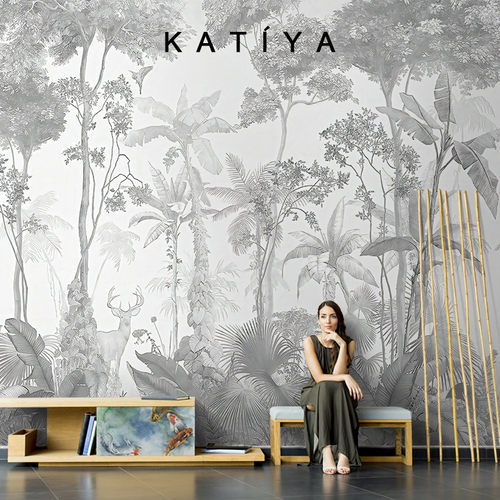 Katiya法式j树林卧室美式丛林东南亚餐厅壁纸电视背景墙墙布装饰