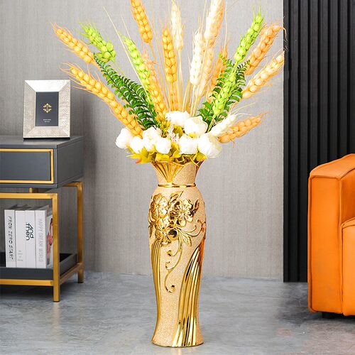 60CM现代欧式落地客厅花瓶陶瓷大号装饰高档P插花视柜摆件金色奢