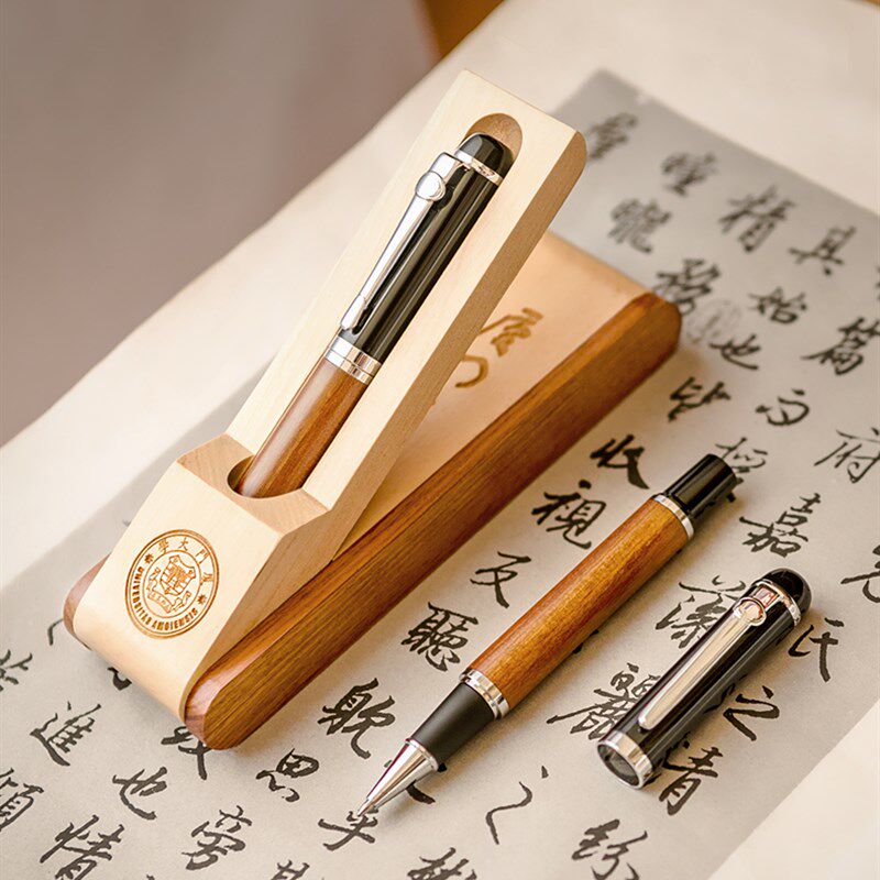 私人定制笔礼盒logo刻字铱金木质黑色签字笔商务高档年Z会礼品生