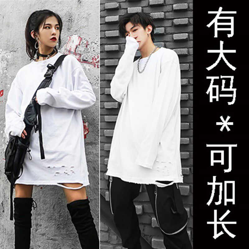 上新#男款打底衫中长款叠穿内搭#情侣G版破洞款#加肥加大码可加长
