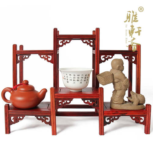 酸枝木雕博古架 红木工艺品奇石底座G 机架几案多宝格前后台摆件