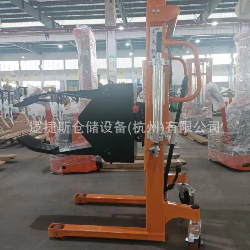 手动液压翻转抱夹车油桶堆高倒料车步行式升降堆高车装卸夹抱车