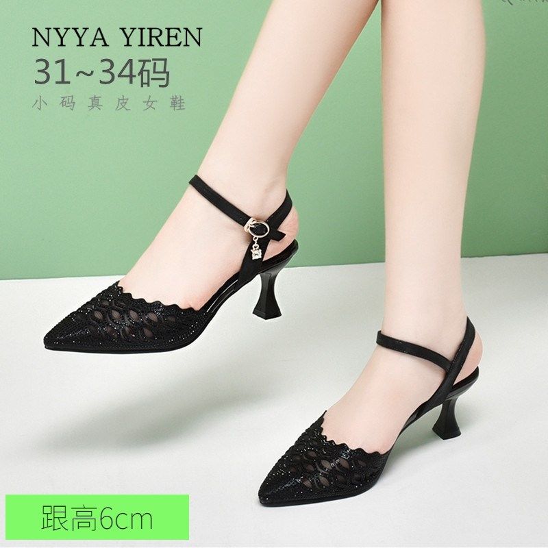 31 32 33小码网纱凉鞋t一字扣包头细跟2024年夏季新款尖头高跟女