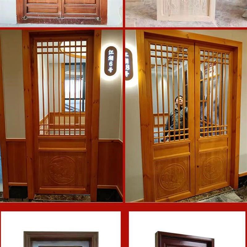 中式实木门窗仿古花格门镂空雕花门E格栅门屏风隔断实木窗格花现