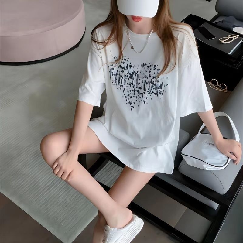 欧货大版下d半身失踪t恤女中长款遮屁股宽松大码t恤裙高个子遮臀