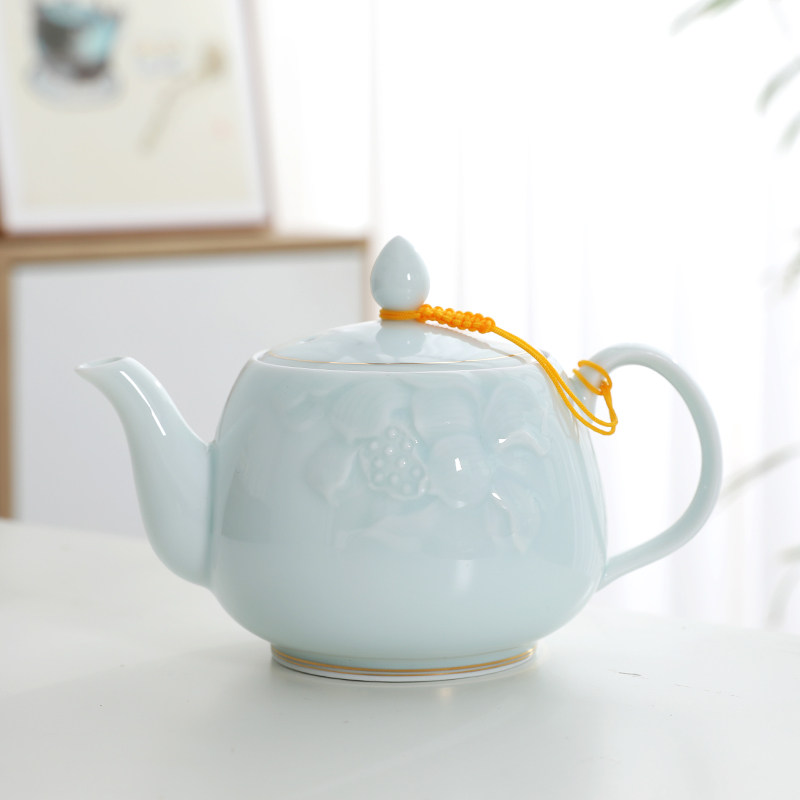 粉青防烫把壶大号容量茶壶带过A滤浮雕茶具套装冷热凉水壶家用餐
