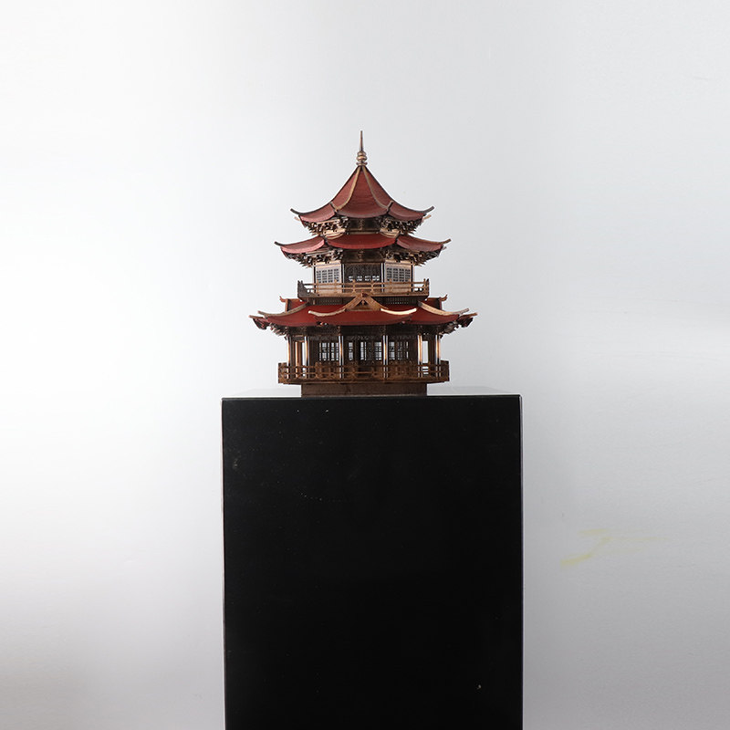 新中式古建筑八角凉亭r艺术品雕塑台客厅书房办公桌软装饰品摆件