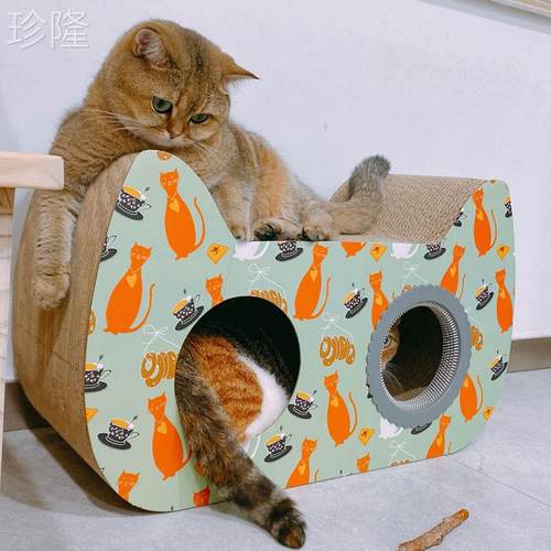 猫抓板一体猫窝猫咪蹭痒器耐抓耐磨不掉屑M纸箱屋房子.瓦楞纸用品
